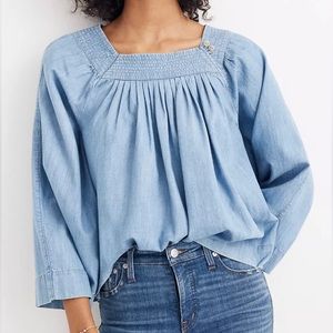 Madewell Lightweight Denim Top - Flowy, Square Neck, Wide Sleeves Sz Small - NWT